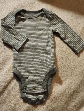 Child of Mine Carters Olive Green Striped Long-Sleeve One-Piece